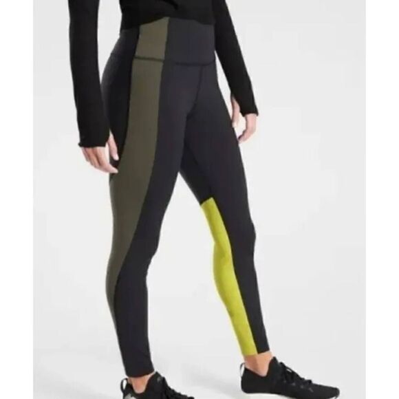 Athleta Asym Colorblock Tight Leggings Women's Size Small Black Yellow High Rise - Picture 1 of 11